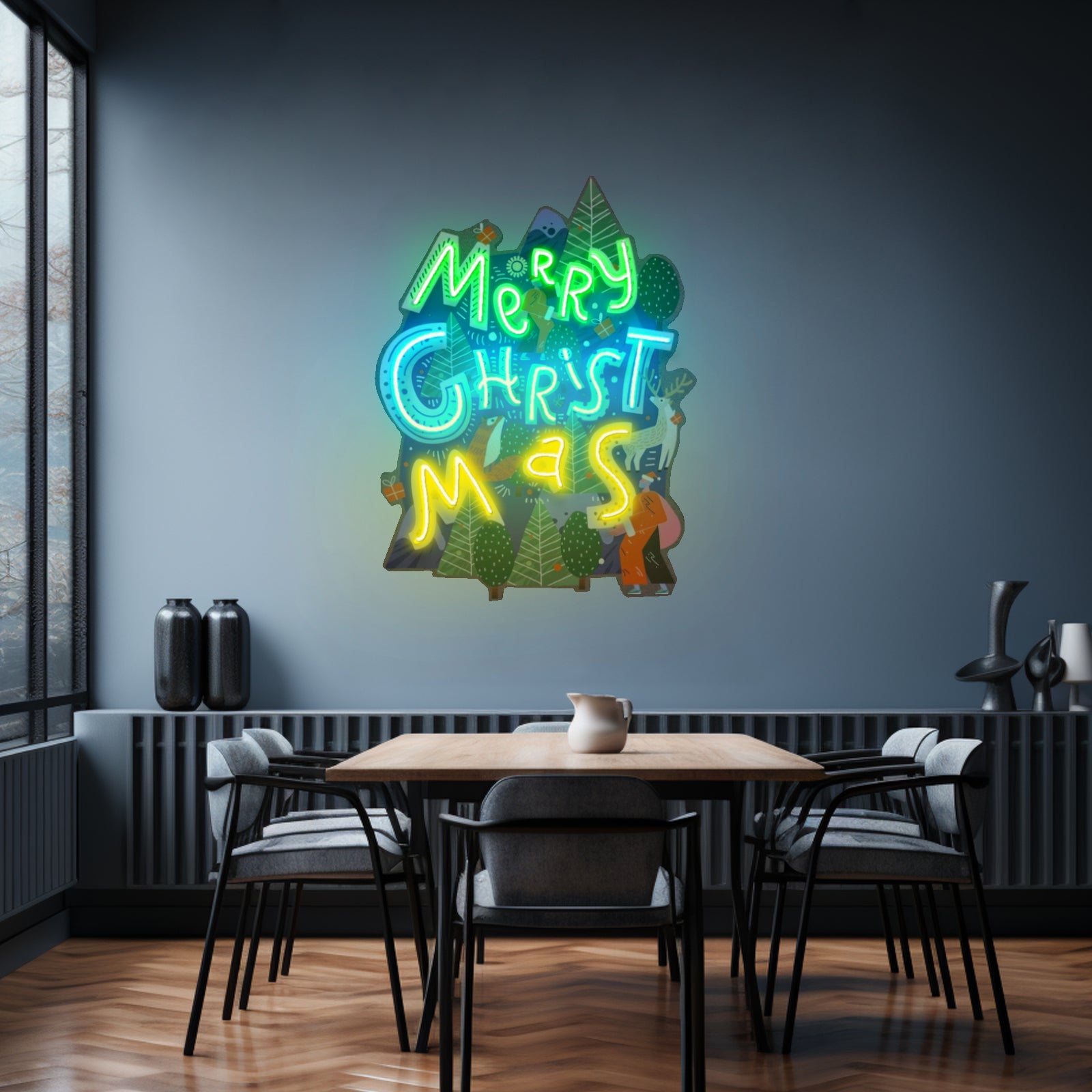Wavy Merry Christmas Led Neon Acrylic Artwork For Sale