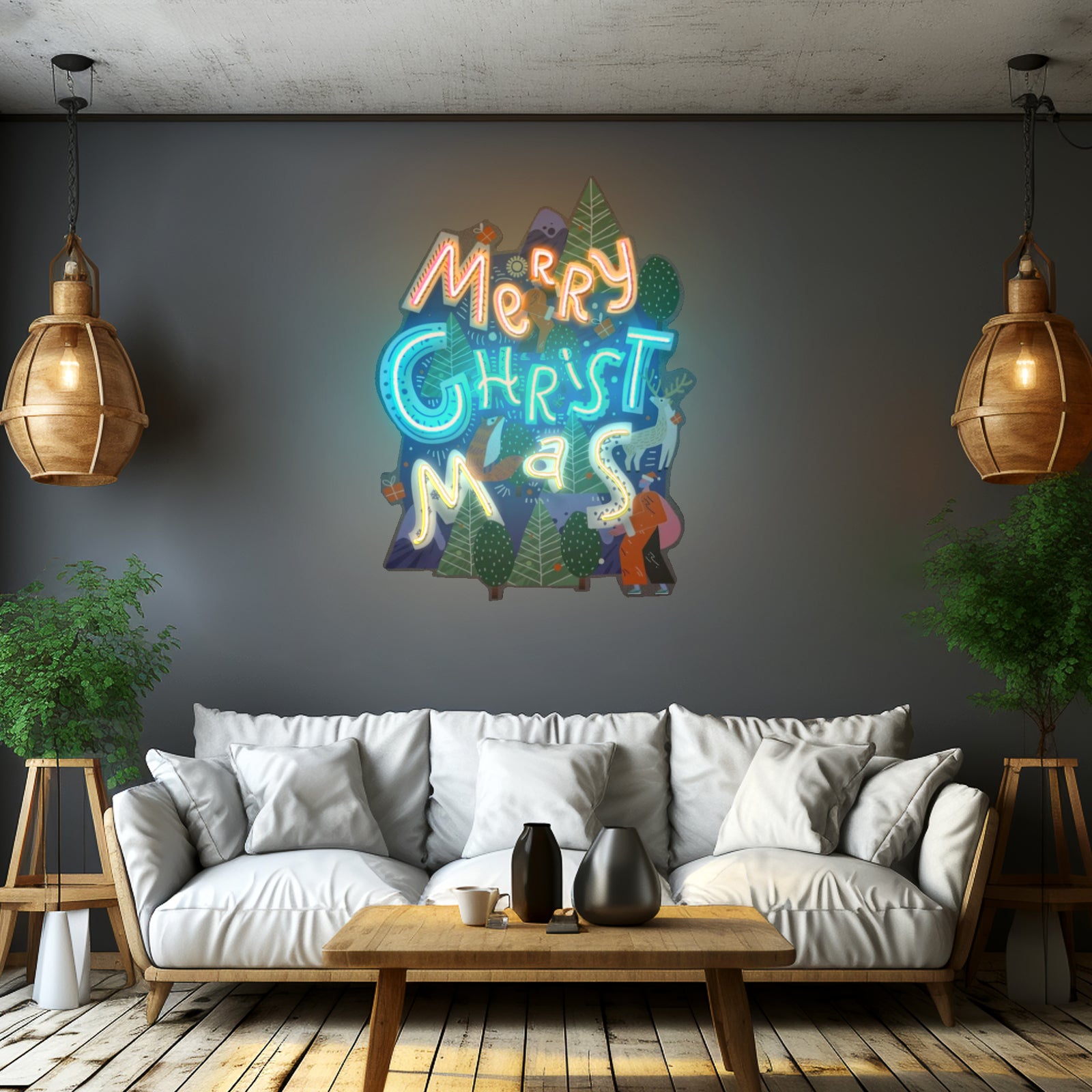 Wavy Merry Christmas Led Neon Acrylic Artwork For Sale