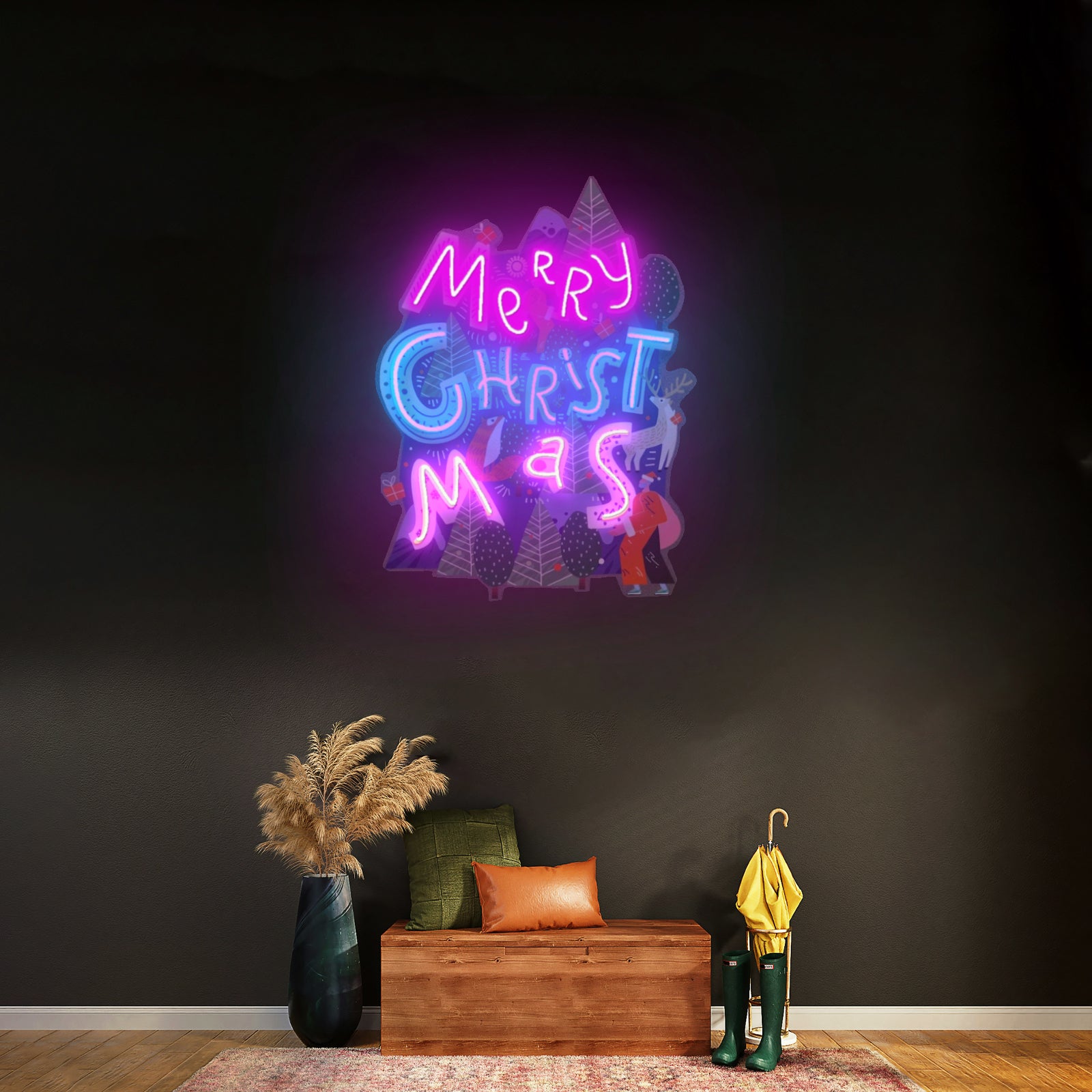 Wavy Merry Christmas Led Neon Acrylic Artwork For Sale