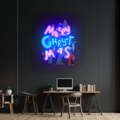 Wavy Merry Christmas Led Neon Acrylic Artwork For Sale