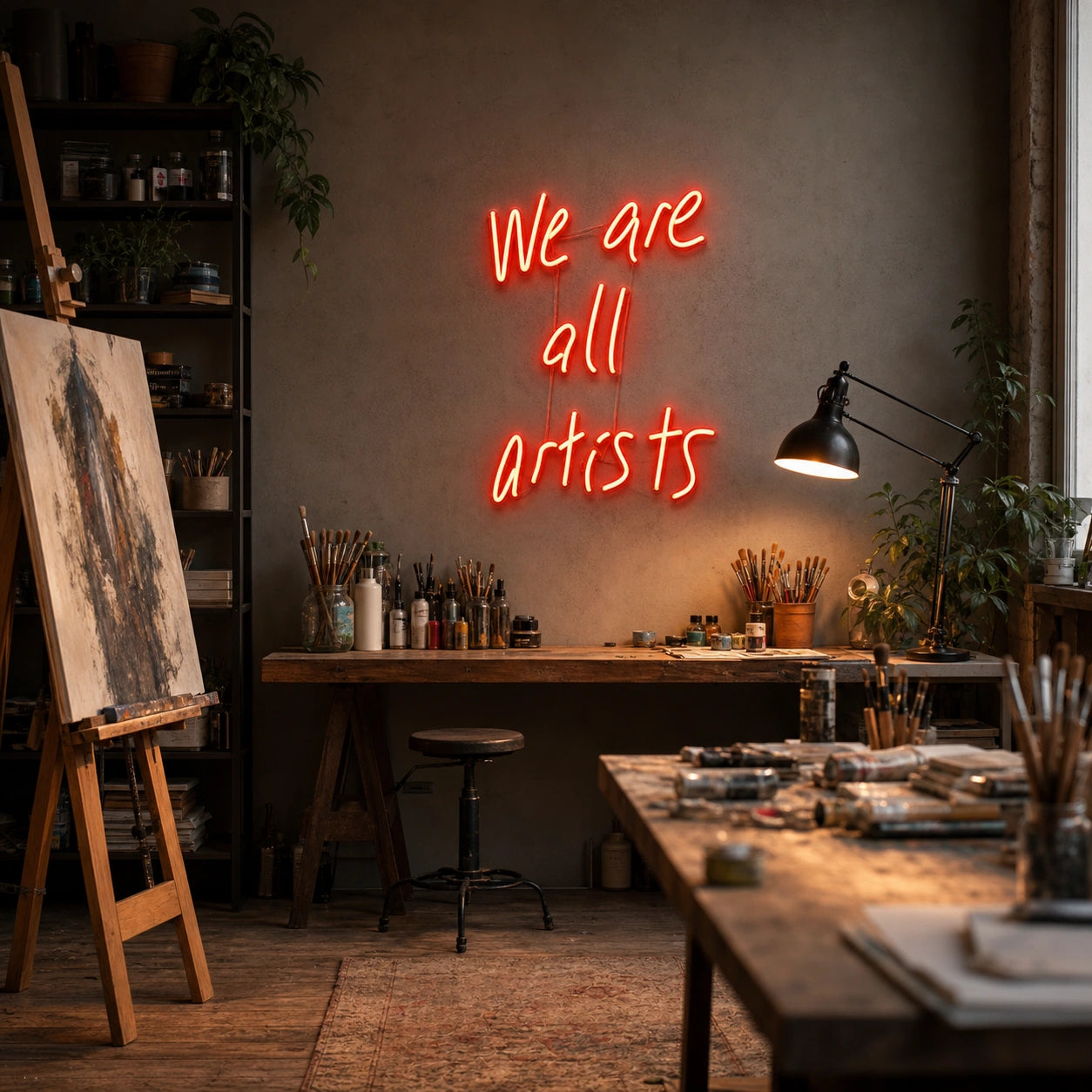 We Are All Artists Wall Decor LED Neon Sign real lifestyle scene