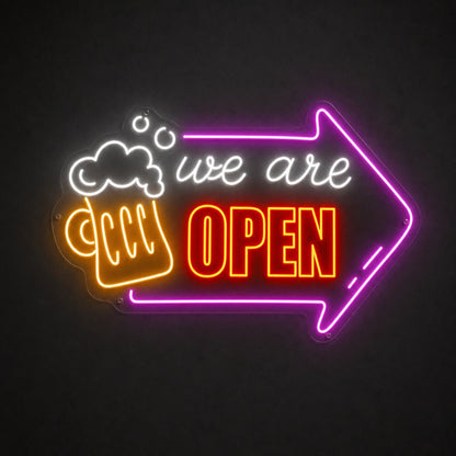 We Are Open Beer Mug Arrow LED Neon Sign - Shineneon