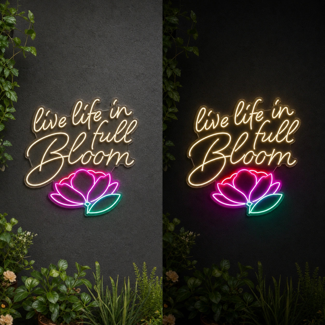 We Life LED Neon Sign day and night comparison