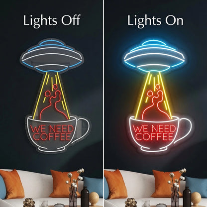 We Need Coffee Wall Decor LED Neon Sign - 06 Day Night Comparison