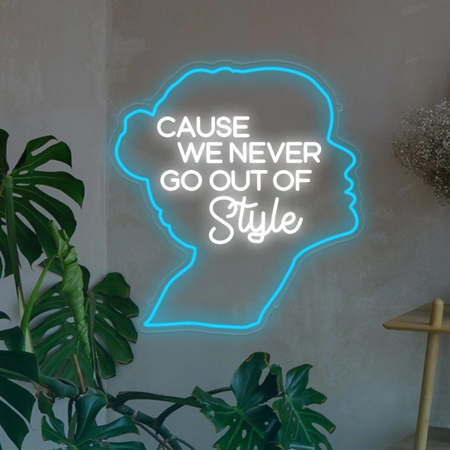 We Never Go Out Of Style Blue Head Outline Led Neon Sign For Home Decor | Shineneon