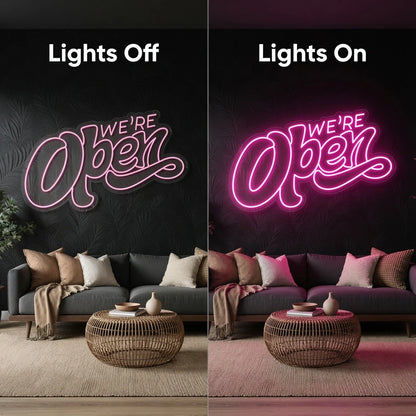 We Re Open Wall Decor LED Neon Sign - 06 Day Night Comparison