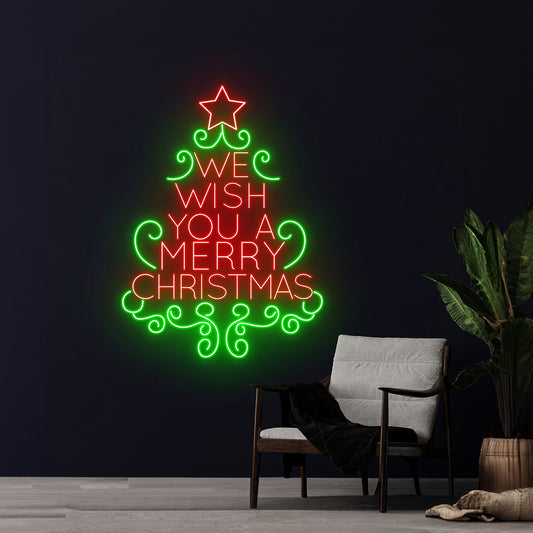 We Wish You A Merry Christmas Tree Neon Sign