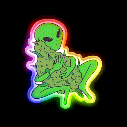 Weed Alien Hemp Inspired Green Leaf Led Neon Sign Rgb Color - LED neon sign close-up detail
