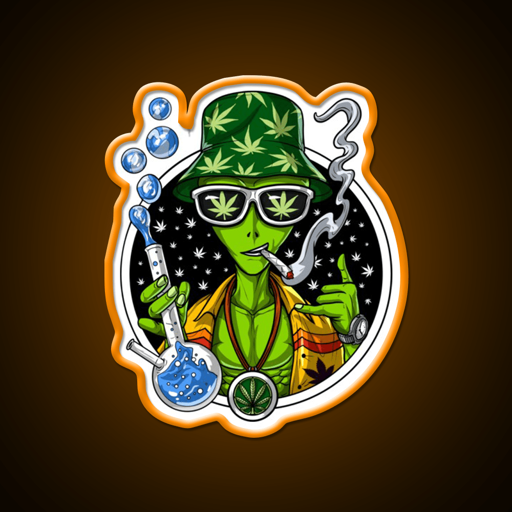 Weed Alien Stoner Hemp Inspired Green Leaf Led Neon Sign Rgb Color - Shineneon