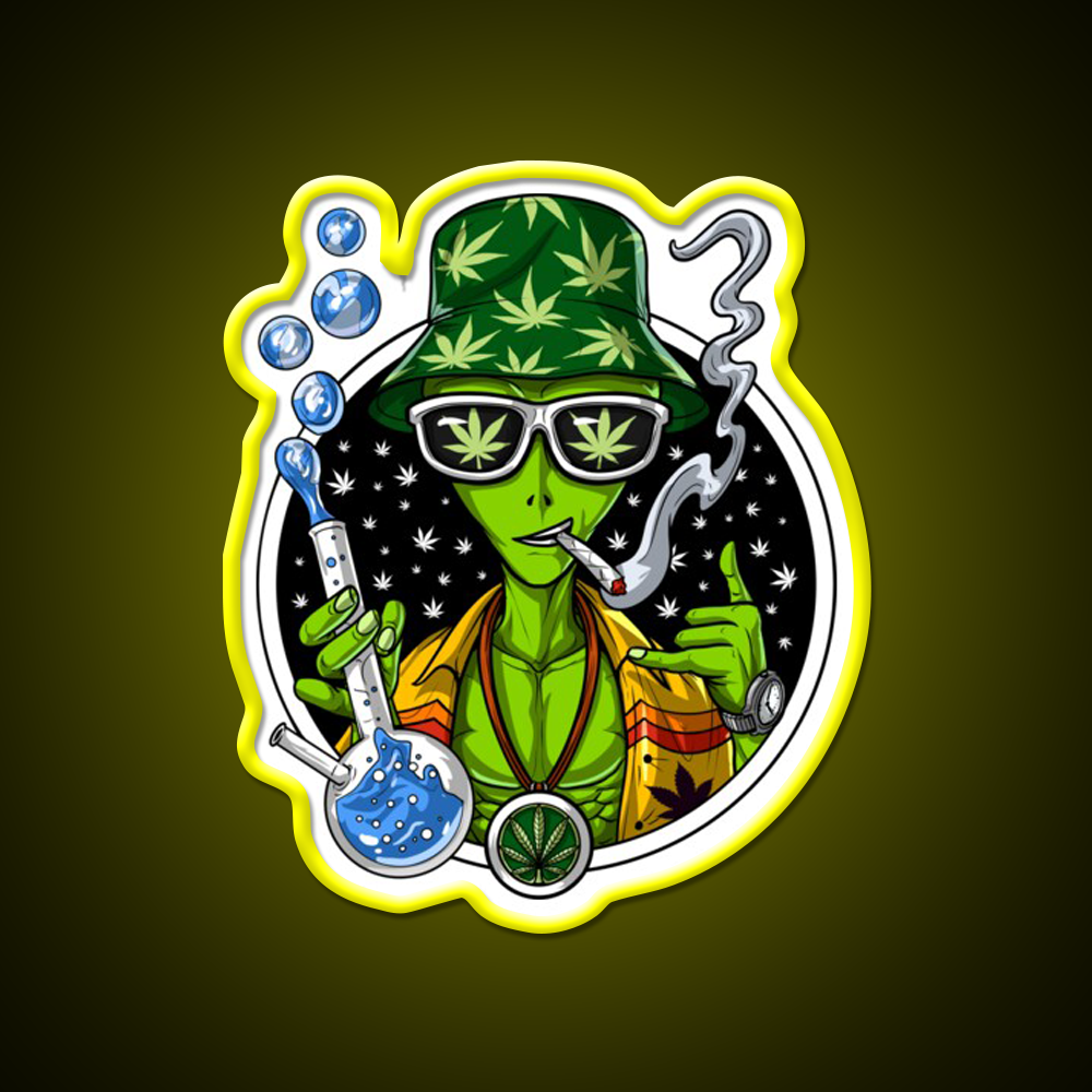 Weed Alien Stoner Hemp Inspired Green Leaf Led Neon Sign Rgb Color