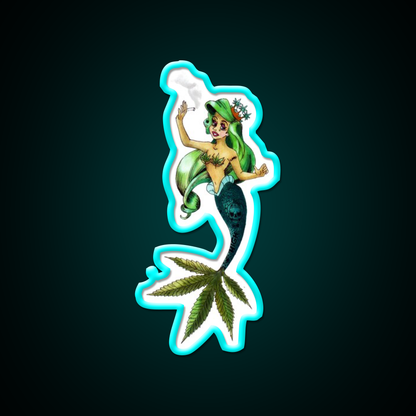 Weed And The Sea Mermaid Hemp Inspired Green Leaf Led Neon Sign Rgb Color - Size and dimension reference