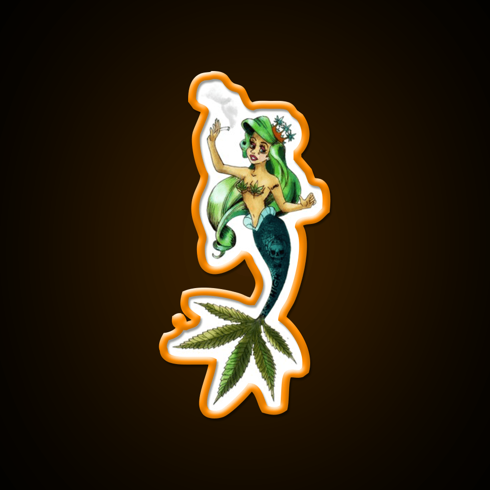 Weed And The Sea Mermaid Hemp Inspired Green Leaf Led Neon Sign Rgb Color - Shineneon