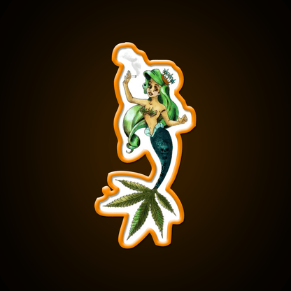 Weed And The Sea Mermaid Hemp Inspired Green Leaf Led Neon Sign Rgb Color - Shineneon