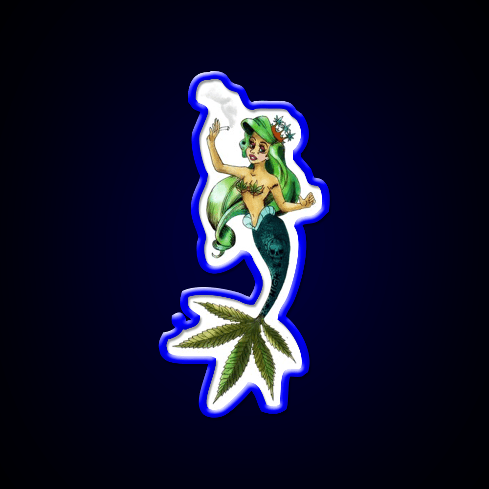 Weed And The Sea Mermaid Hemp Inspired Green Leaf Led Neon Sign Rgb Color - Shineneon