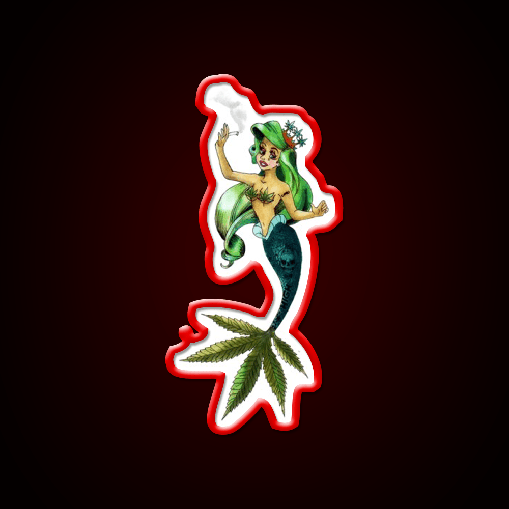 Weed And The Sea Mermaid Hemp Inspired Green Leaf Led Neon Sign Rgb Color - Shineneon