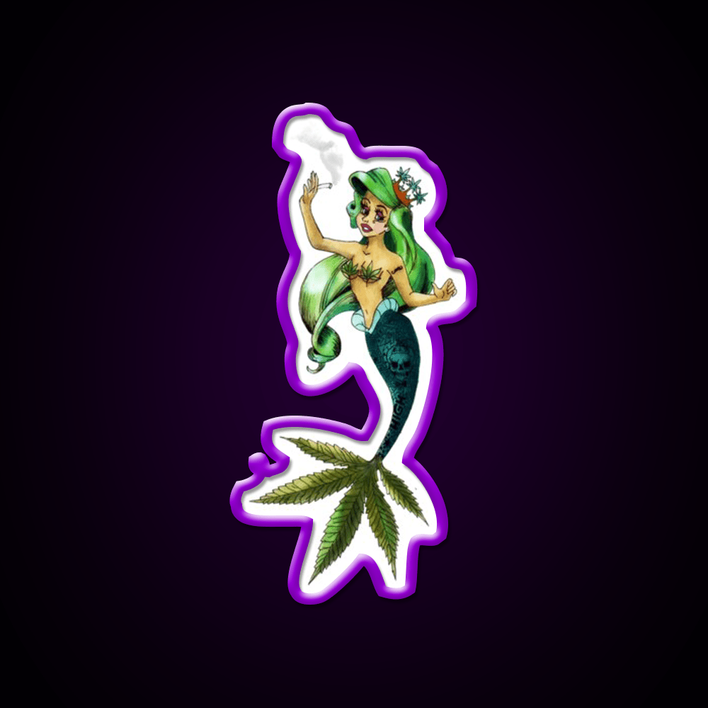 Weed And The Sea Mermaid Hemp Inspired Green Leaf Led Neon Sign Rgb Color - Shineneon