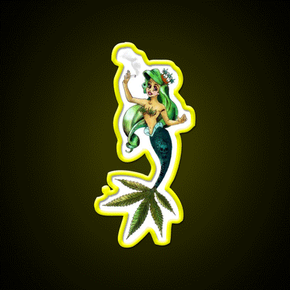 Weed And The Sea Mermaid Hemp Inspired Green Leaf Led Neon Sign Rgb Color