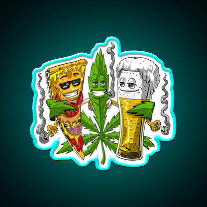 Weed Beer Pizza Party Hemp Inspired Green Leaf Led Neon Sign Rgb Color - Size and dimension reference