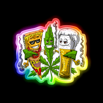 Weed Beer Pizza Party Hemp Inspired Green Leaf Led Neon Sign Rgb Color - LED neon sign close-up detail