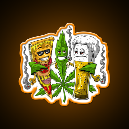 Weed Beer Pizza Party Hemp Inspired Green Leaf Led Neon Sign Rgb Color