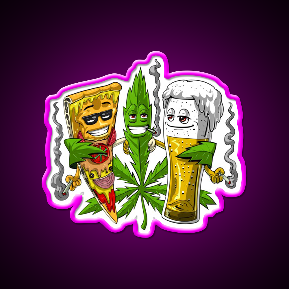 Weed Beer Pizza Party Hemp Inspired Green Leaf Led Neon Sign Rgb Color