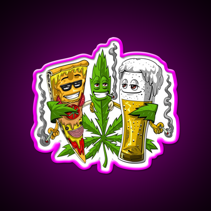 Weed Beer Pizza Party Hemp Inspired Green Leaf Led Neon Sign Rgb Color