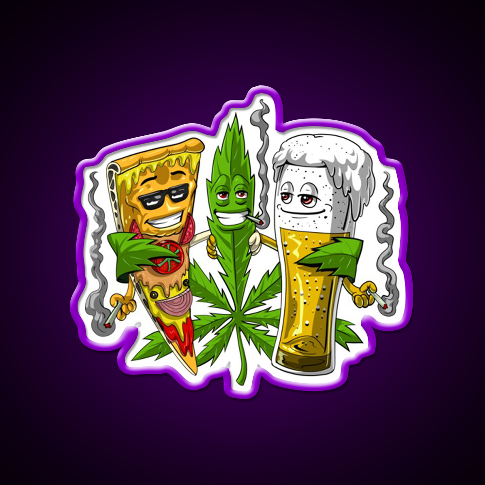 Weed Beer Pizza Party Hemp Inspired Green Leaf Led Neon Sign Rgb Color - LED neon sign view 9