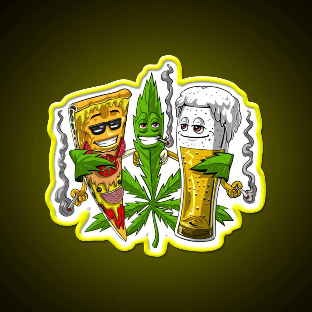 Weed Beer Pizza Party Hemp Inspired Green Leaf Led Neon Sign Rgb Color - Shineneon