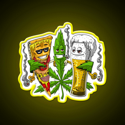 Weed Beer Pizza Party Hemp Inspired Green Leaf Led Neon Sign Rgb Color - Custom LED neon sign front view