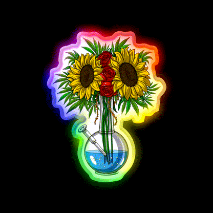 Weed Bong Vase Hemp Inspired Green Leaf Led Neon Sign Rgb Color - LED neon sign close-up detail