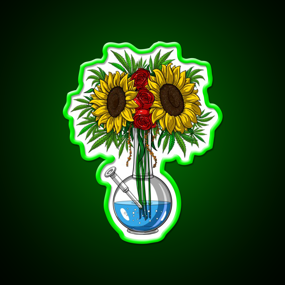 Weed Bong Vase Hemp Inspired Green Leaf Led Neon Sign Rgb Color - LED neon sign view 8