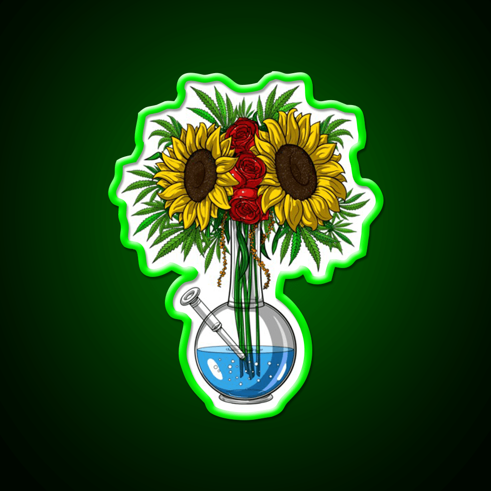 Weed Bong Vase Hemp Inspired Green Leaf Led Neon Sign Rgb Color - Shineneon