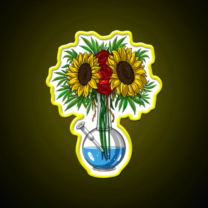 Weed Bong Vase Hemp Inspired Green Leaf Led Neon Sign Rgb Color - Custom LED neon sign front view