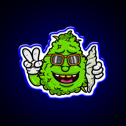 Weed Bud Cartoon With Glass And Bring Cigarette Green Leaf Led Neon Sign Rgb Color - Shineneon