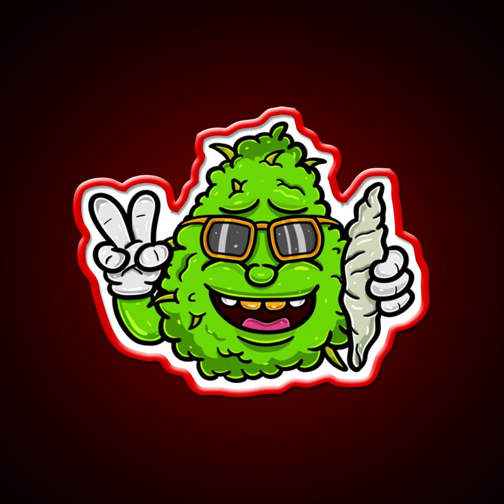 Weed Bud Cartoon With Glass And Bring Cigarette Green Leaf Led Neon Sign Rgb Color - Shineneon
