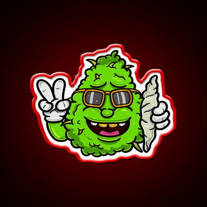 Weed Bud Cartoon With Glass And Bring Cigarette Green Leaf Led Neon Sign Rgb Color - Shineneon