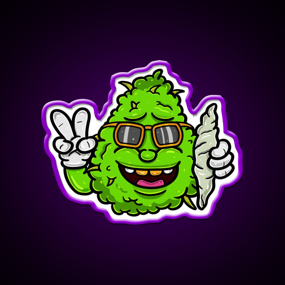 Weed Bud Cartoon With Glass And Bring Cigarette Green Leaf Led Neon Sign Rgb Color - Shineneon