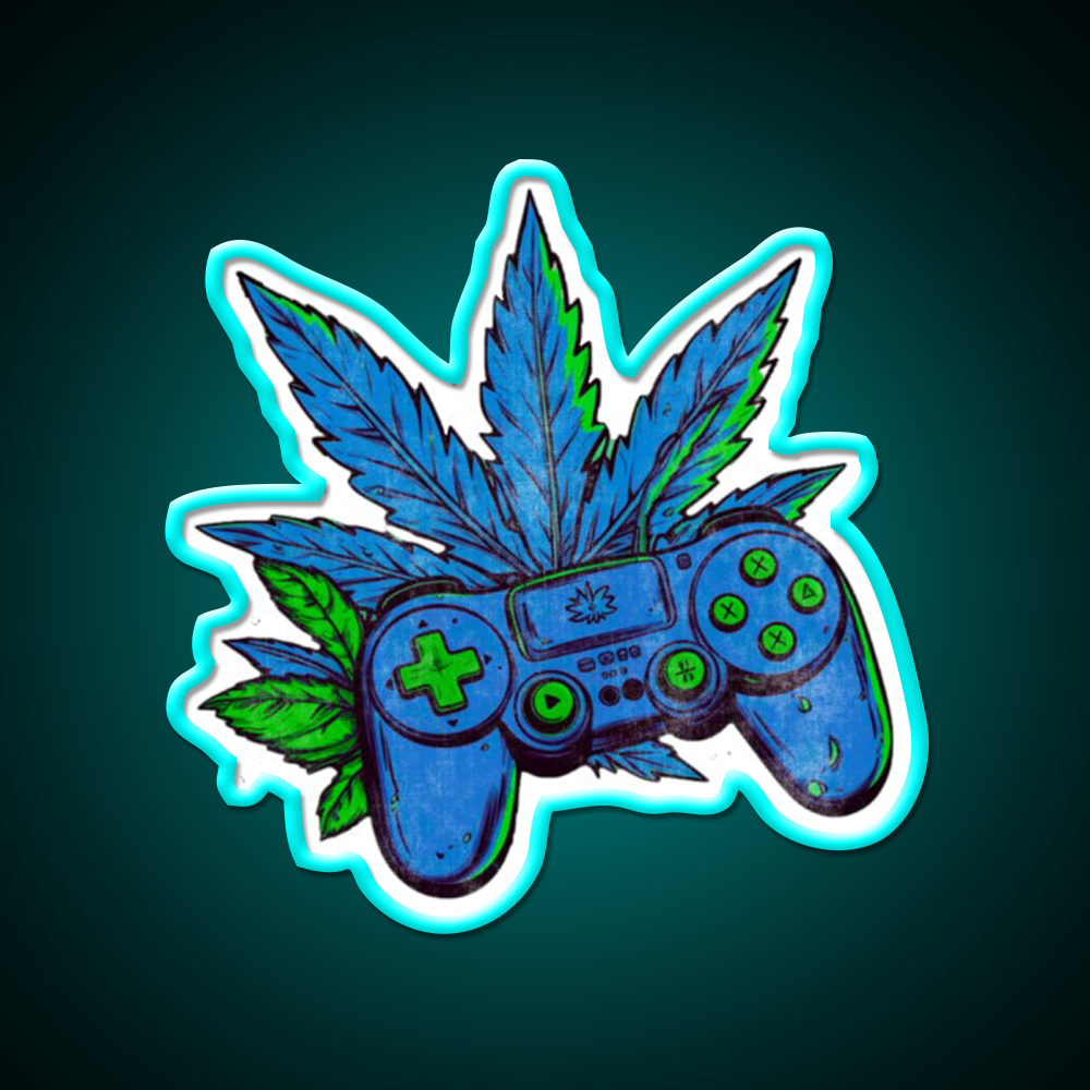 Weed Gamer Console Hemp Inspired Green Leaf Led Neon Sign Rgb Color - Size and dimension reference