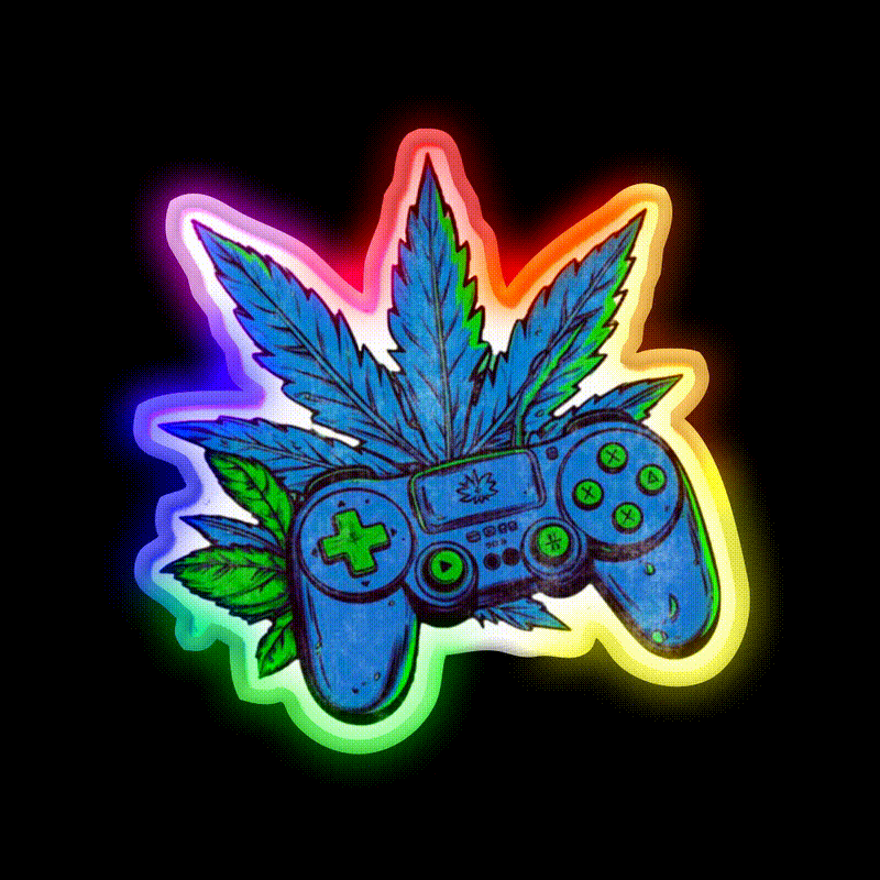 Weed Gamer Console Hemp Inspired Green Leaf Led Neon Sign Rgb Color - LED neon sign close-up detail
