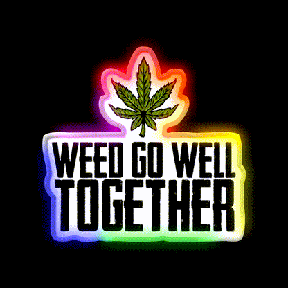 Weed Go Well Together Weed Gift Hemp Inspired Green Leaf Led Neon Sign Rgb Color - LED neon sign close-up detail
