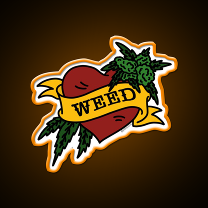 Weed Heart Tattoo Style Stoner Art Hemp Inspired Green Leaf Led Neon Sign Rgb Color - LED neon sign view 6