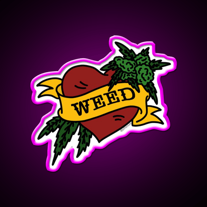 Weed Heart Tattoo Style Stoner Art Hemp Inspired Green Leaf Led Neon Sign Rgb Color - Shineneon