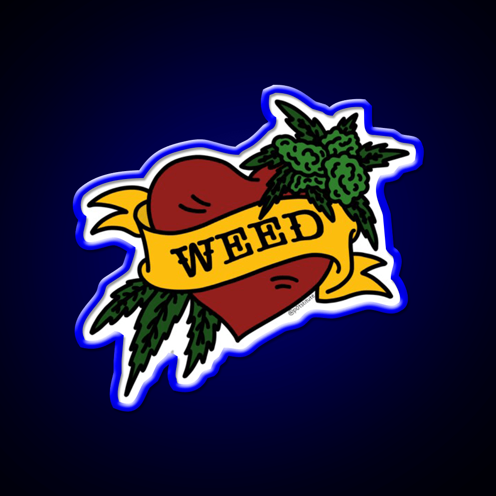 Weed Heart Tattoo Style Stoner Art Hemp Inspired Green Leaf Led Neon Sign Rgb Color - Shineneon