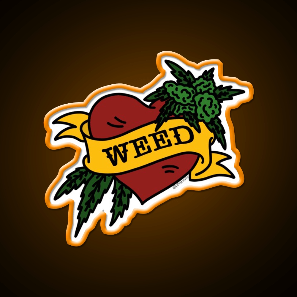 Weed Heart Tattoo Style Stoner Art Hemp Inspired Green Leaf Led Neon Sign Rgb Color - Shineneon