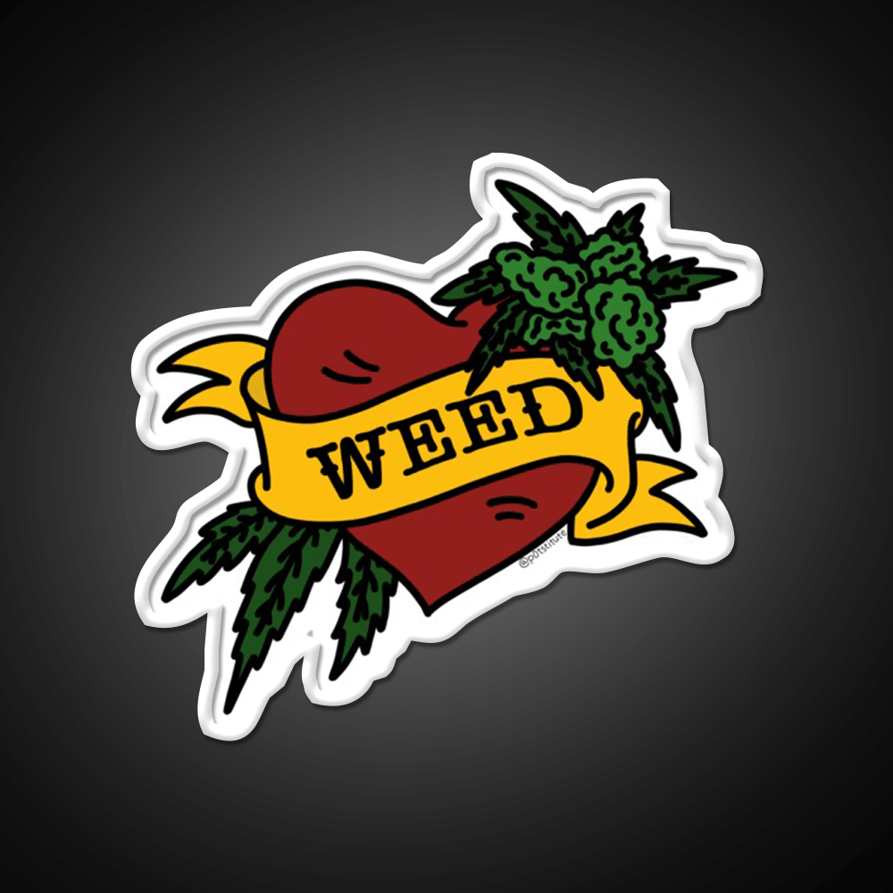 Weed Heart Tattoo Style Stoner Art Hemp Inspired Green Leaf Led Neon Sign Rgb Color - Shineneon