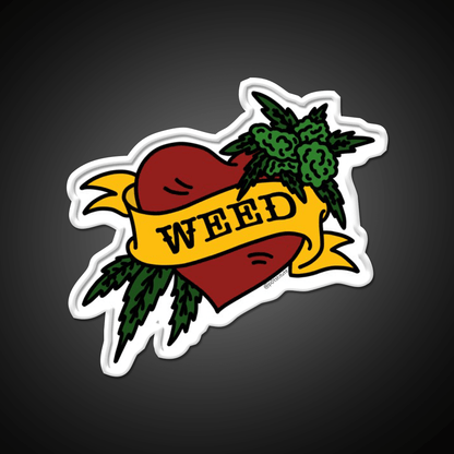 Weed Heart Tattoo Style Stoner Art Hemp Inspired Green Leaf Led Neon Sign Rgb Color - Shineneon