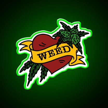 Weed Heart Tattoo Style Stoner Art Hemp Inspired Green Leaf Led Neon Sign Rgb Color - Shineneon