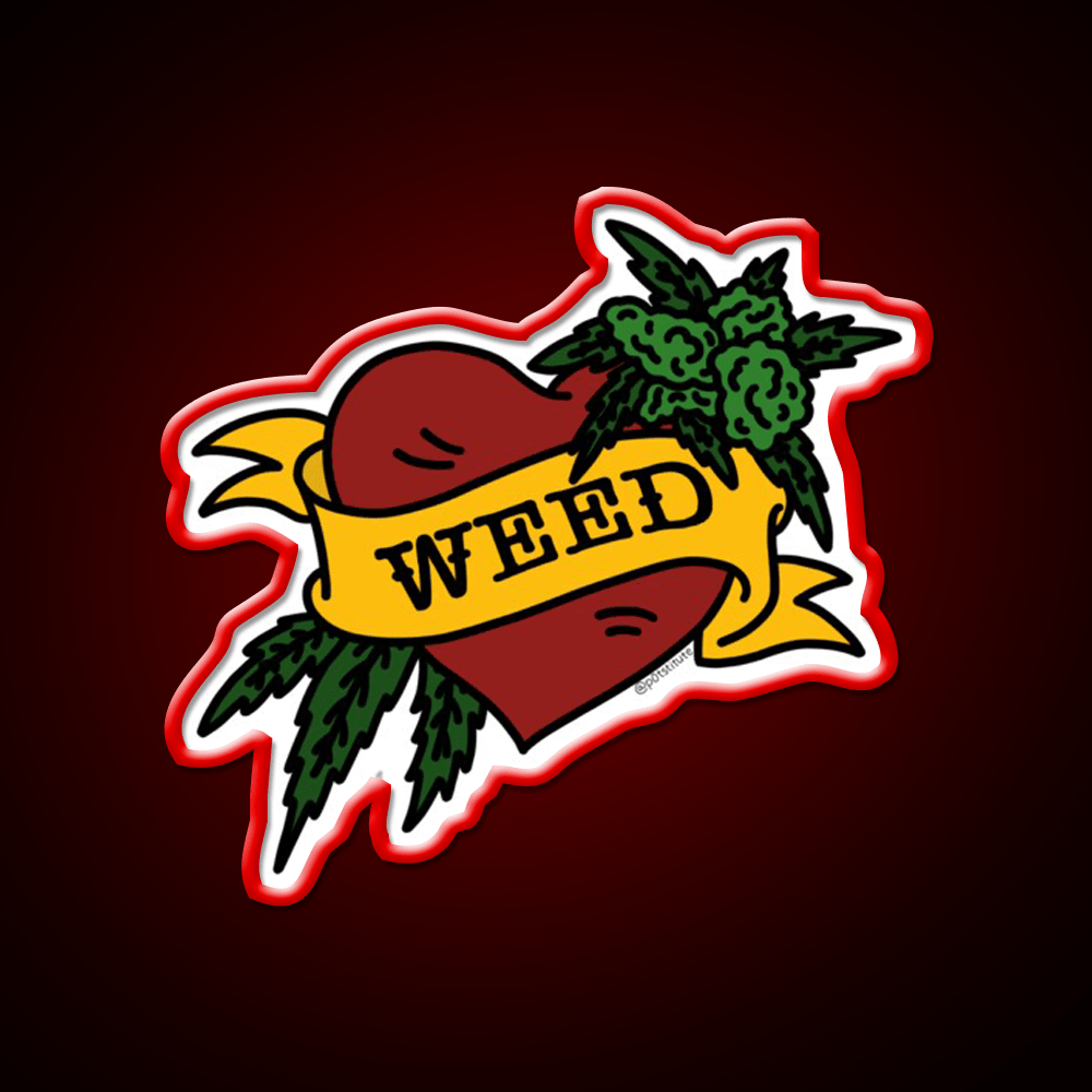 Weed Heart Tattoo Style Stoner Art Hemp Inspired Green Leaf Led Neon Sign Rgb Color - Shineneon
