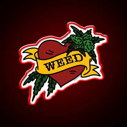 Weed Heart Tattoo Style Stoner Art Hemp Inspired Green Leaf Led Neon Sign Rgb Color - Shineneon