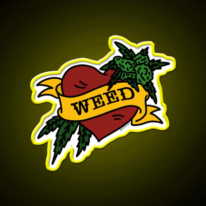 Weed Heart Tattoo Style Stoner Art Hemp Inspired Green Leaf Led Neon Sign Rgb Color - Custom LED neon sign front view